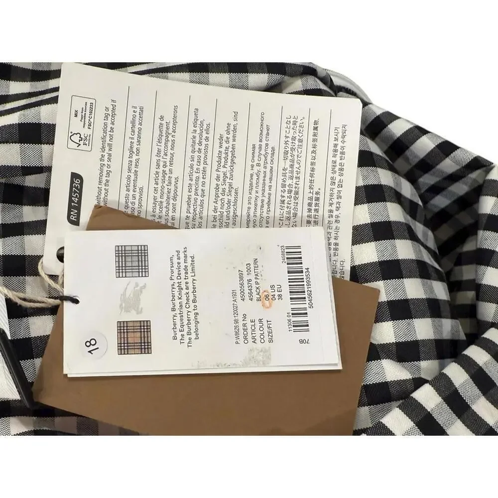 New Burberry Black and White Gingham Asymmetric Handkerchief Hem Skirt, size 4